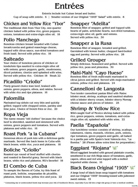 Columbia Restaurant St. Augustine, FL Menu (Updated: July 2024)