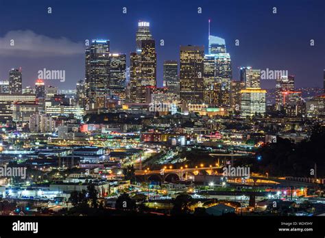 Downtown Los Angeles skyline at night Stock Photo - Alamy