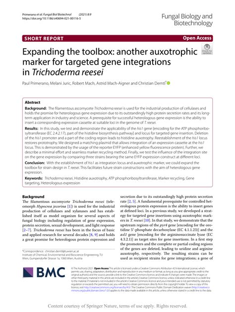 (PDF) Expanding the toolbox: another auxotrophic marker for targeted ...