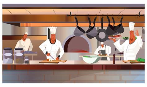 Free Vector | Cooks working at restaurant kitchen illustration