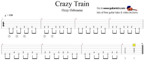 Crazy Train: guitar tab - GuitarNick.com