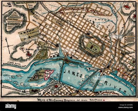 Map of Richmond, Virginia during USA Civil War, 1863 Stock Photo ...