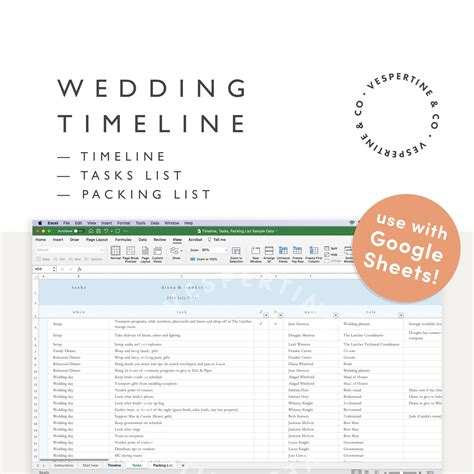 Wedding Timeline Template Spreadsheet Bridal Wedding Day - Etsy