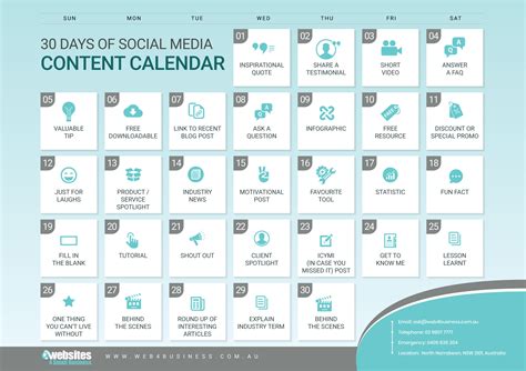 30 Days of Social Media Content Calendar | Web4business