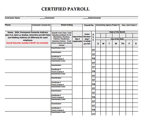 Certified Payroll Form Excel ~ Excel Templates