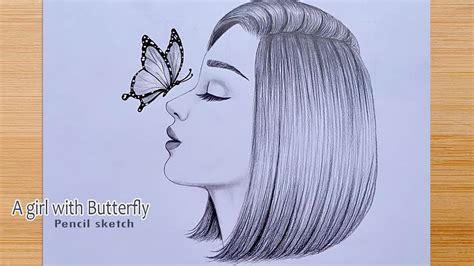 How to draw A girl with Butterfly - step by step || Face of Girl Pencil ...