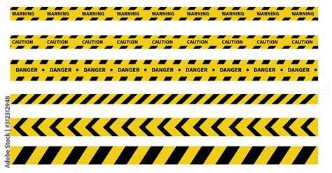 Caution and danger tapes. Warning tape. Black and yellow line striped ...