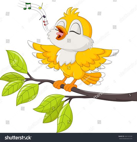 Cute Yellow Bird Singing Stock Vector (Royalty Free) 342152102 ...