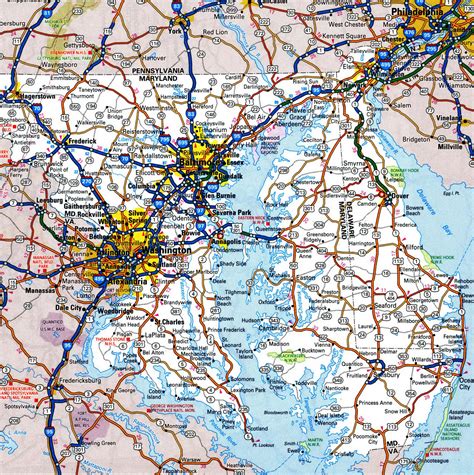 Maryland roads map with cities and towns highway freeway state free