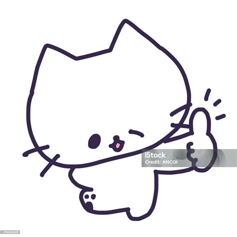 Illustration Of A Cute White Color Cat In A Thumbs Up Thumbs Up Pose ...