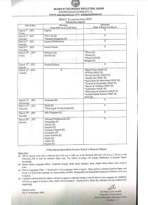 Assam SEBA HSLC Exam Routine 2023, Class 10th Time Table