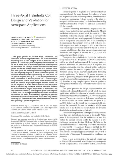 Three-Axial Helmholtz Coil Design and Validation For Aerospace ...