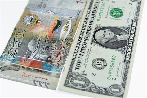 American USA Dollar Cash Money Banknote of One Dollar Bill and Kuwait ...