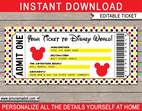 Printable Disney Tickets - Printable Word Searches