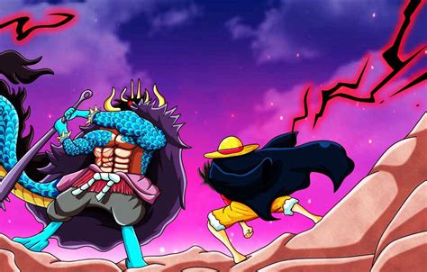 Download One Piece Wano Luffy Vs Kaido Wallpaper | Wallpapers.com