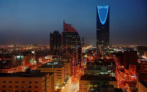 Kingdom Centre, Riyadh, Saudi Arabia, skyscrapers, night, evening, city ...