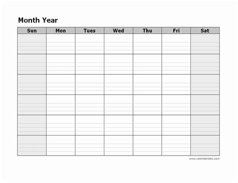 Blank Monthly Schedule Template Inspirational Monthly Blank Calendar ...