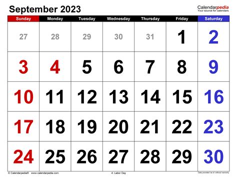 September 2023 Calendar | Templates for Word, Excel and PDF