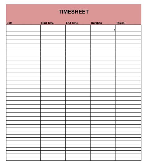 Timesheet Free Printable