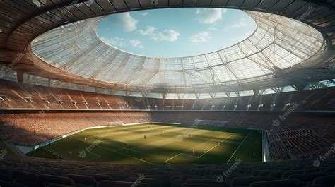 Premium AI Image | A soccer stadium with a large roof and a large hole ...