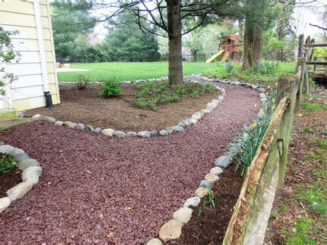 Red Chip Gravel Pathway with River rock boarder. | Under deck ...