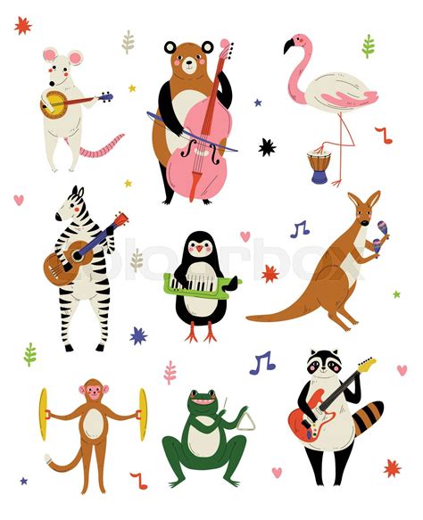 Collection of Cute Cartoon Animals Musicians Characters Playing Various ...