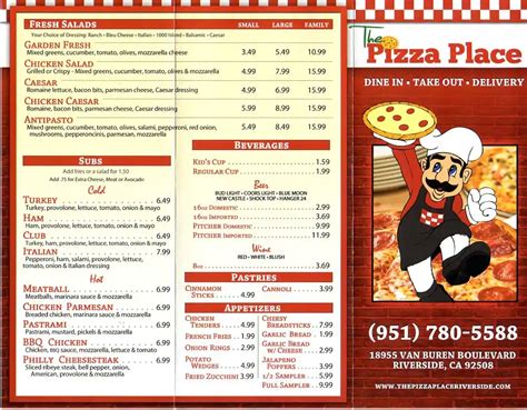 Menu at The Pizza Place..... pizzeria, Riverside