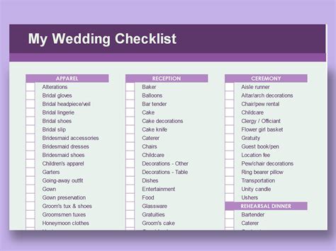 EXCEL of Useful Wedding Checklist.xlsx | WPS Free Templates