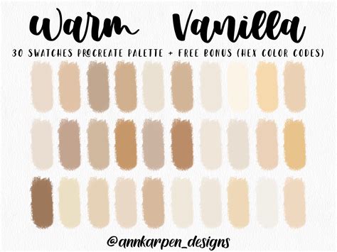 Warm Vanilla Procreate Palette, 30 HEX Color Codes, Instant Digital ...