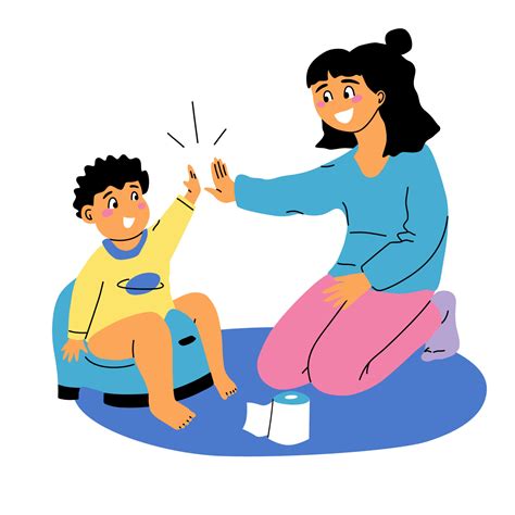 Mom praising baby boy using potty. Potty training vector illustration ...