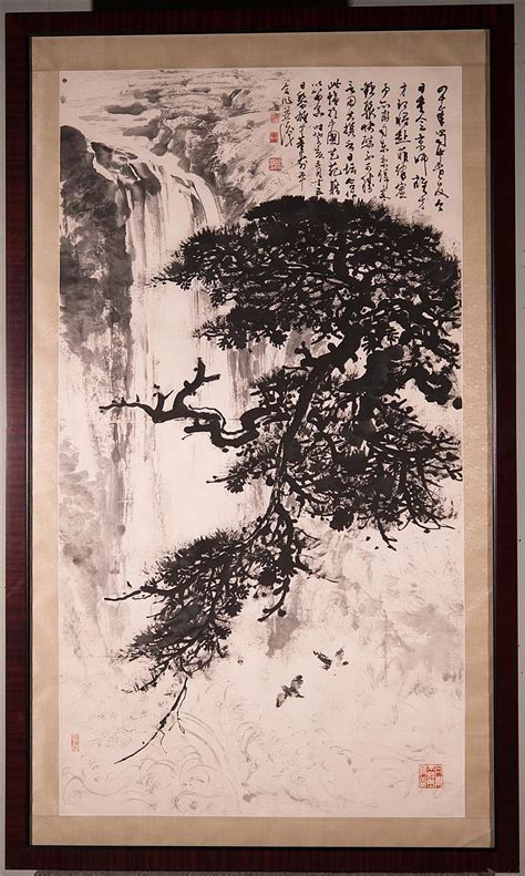 Lot - CHINESE INK WASH LANDSCAPE PAINTING WITH TREE, WATERFALL AND ...