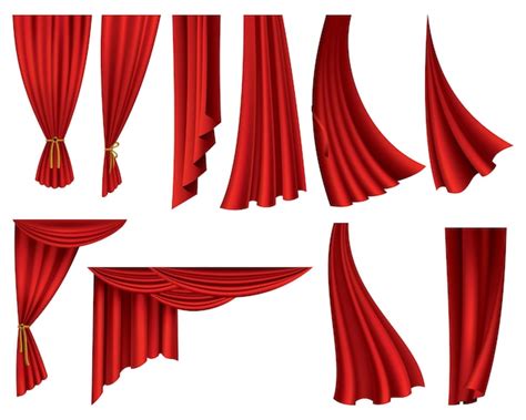 Premium Vector | Collection of realistic red curtains Theater fabric ...