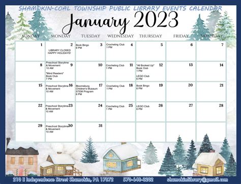 January 2023 Events Calendar – Shamokin-Coal Township Public Library