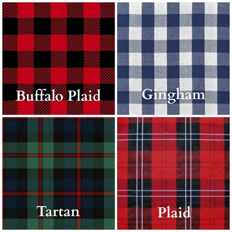 The difference between buffalo plaid, gingham, tartan, and plaid. Just ...