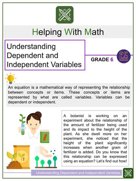 Independent Dependent Variable Math Worksheet