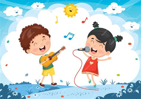 Premium Vector | Vector illustration of kids playing music and singing