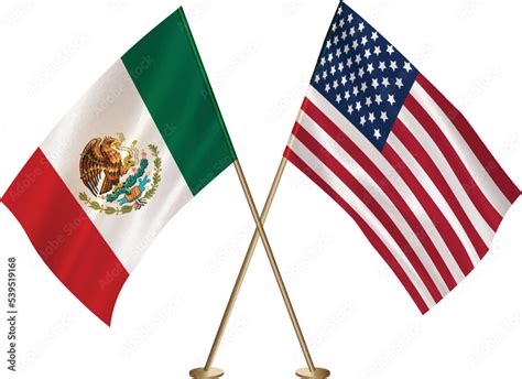 Mexico,US flag together.American,Mexican waving flag together Stock ...