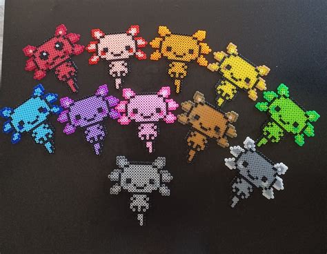 Cute and Colorful Chibi Axolotl Hama Fuse Perler Bead Art - Etsy