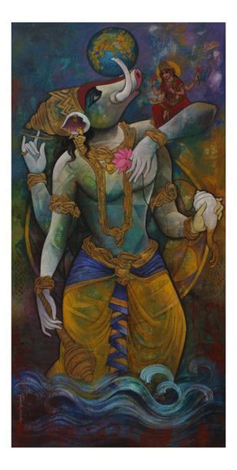 Varaha Avatar of Lord Vishnu Hand Painted Painting on Canvas no Frame ...