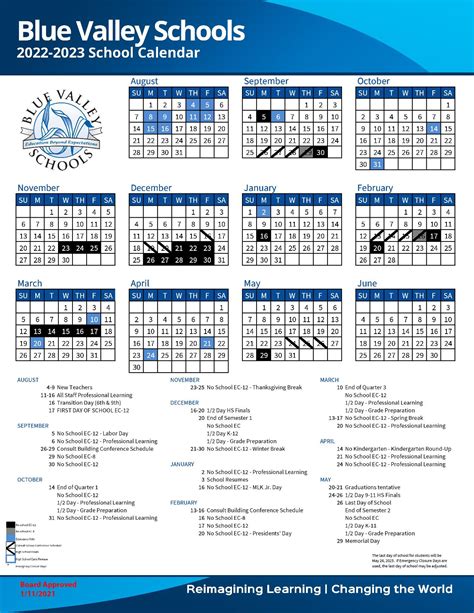 Blue Valley School District Calendar 2022-2023 & Holidays