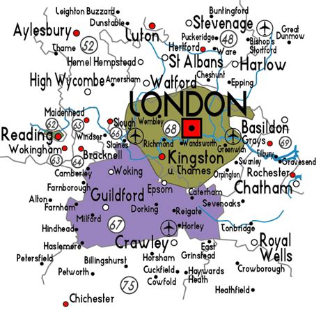 Map of Surrey in England - Useful information about Surrey