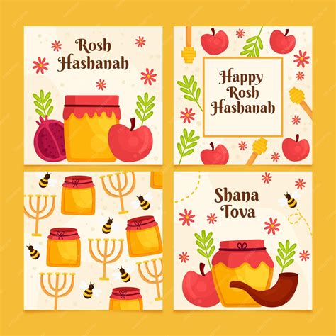 Premium Vector | Shana tova greeting card set