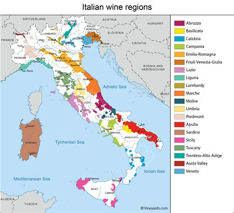 Italy Map of Vineyards Wine Regions