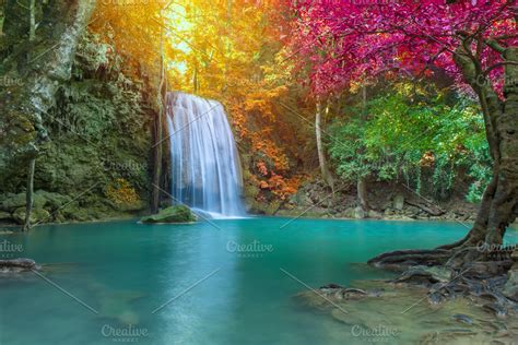 Erawan Waterfall in Deep forest ~ Nature Photos ~ Creative Market