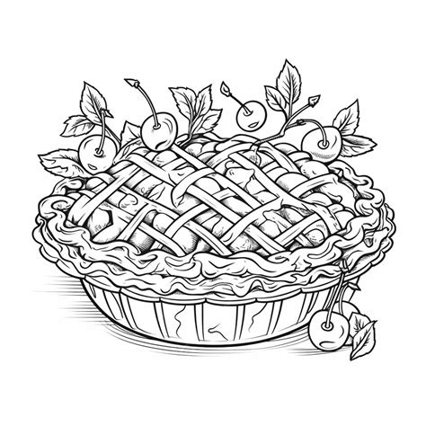 Premium AI Image | A black and white drawing of a pie with leaves and ...