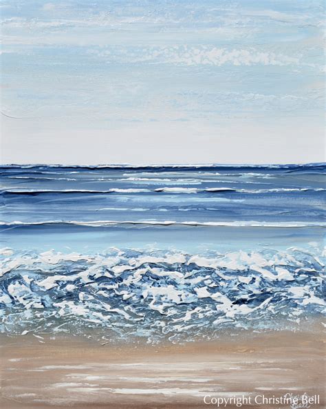 ORIGINAL Abstract Beach Painting Textured Coastal Blue Ocean Art Decor ...