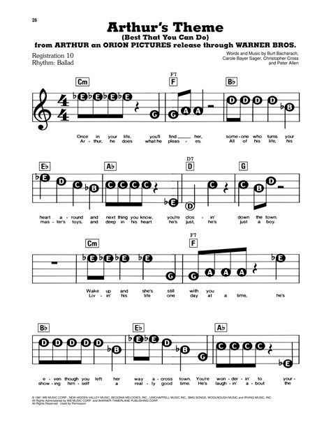 Arthur's Theme (Best That You Can Do) by Christopher Cross Sheet Music ...