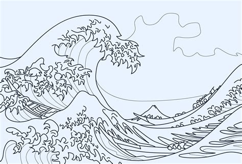 The Great Wave of Kanagawa coloring page in 2021 | Wave illustration ...