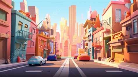 Cute Cartoon Illustration Of City Street Background, City, Street ...