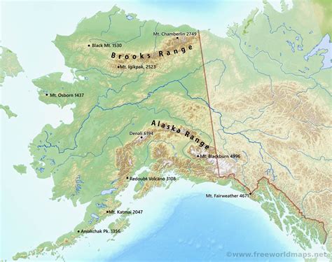 Physical map of Alaska